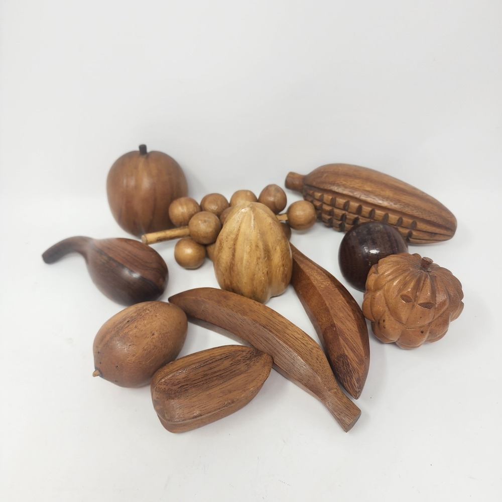 Vintage Hand Carved Assorted Wooden Fruit 11 pieces